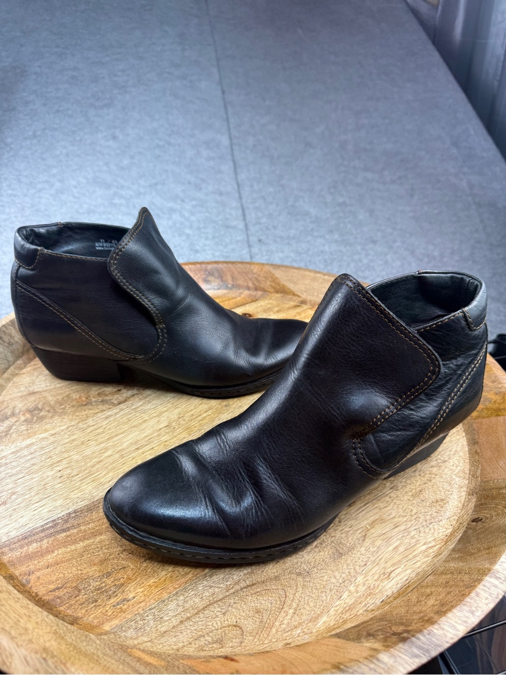 Børn Black Leather Ankle Booties Low Block Heel Size 11
